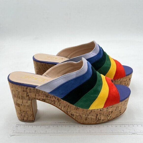 FOWT Summer Platform Suede 3 in Heeled Mules for Women Peep Open Toe Rainbow - Picture 4 of 7